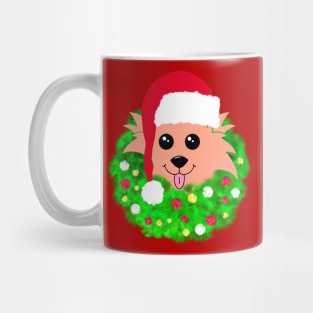 Christmas Dog with Green Wreath Mug